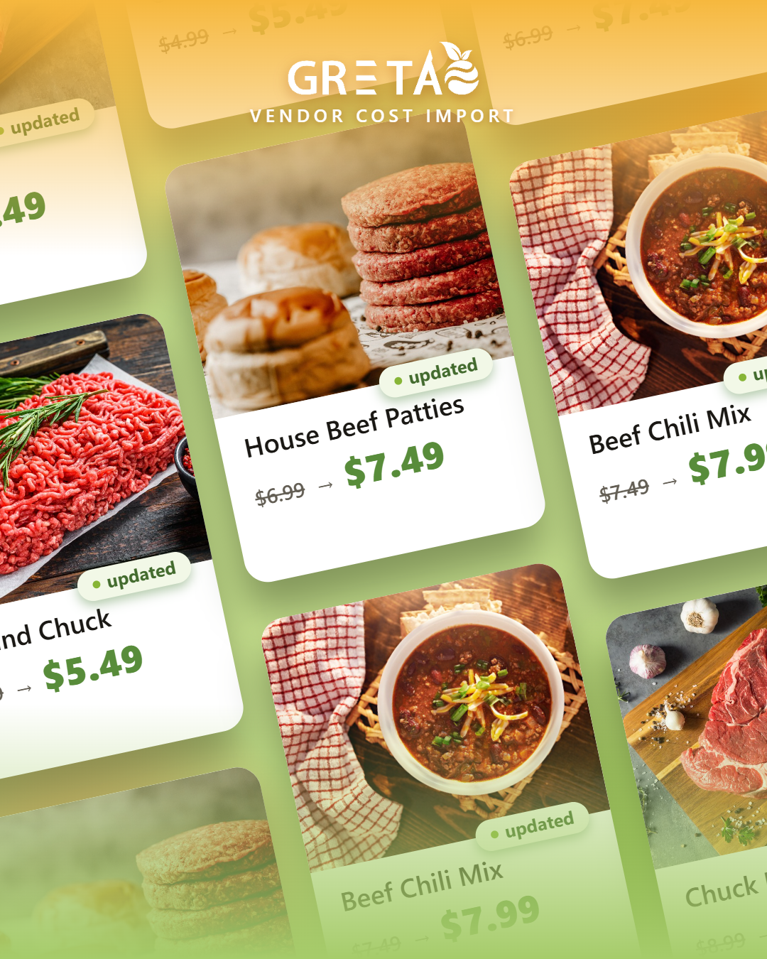 GRETA Vendor Cost Import showing products repriced automatically