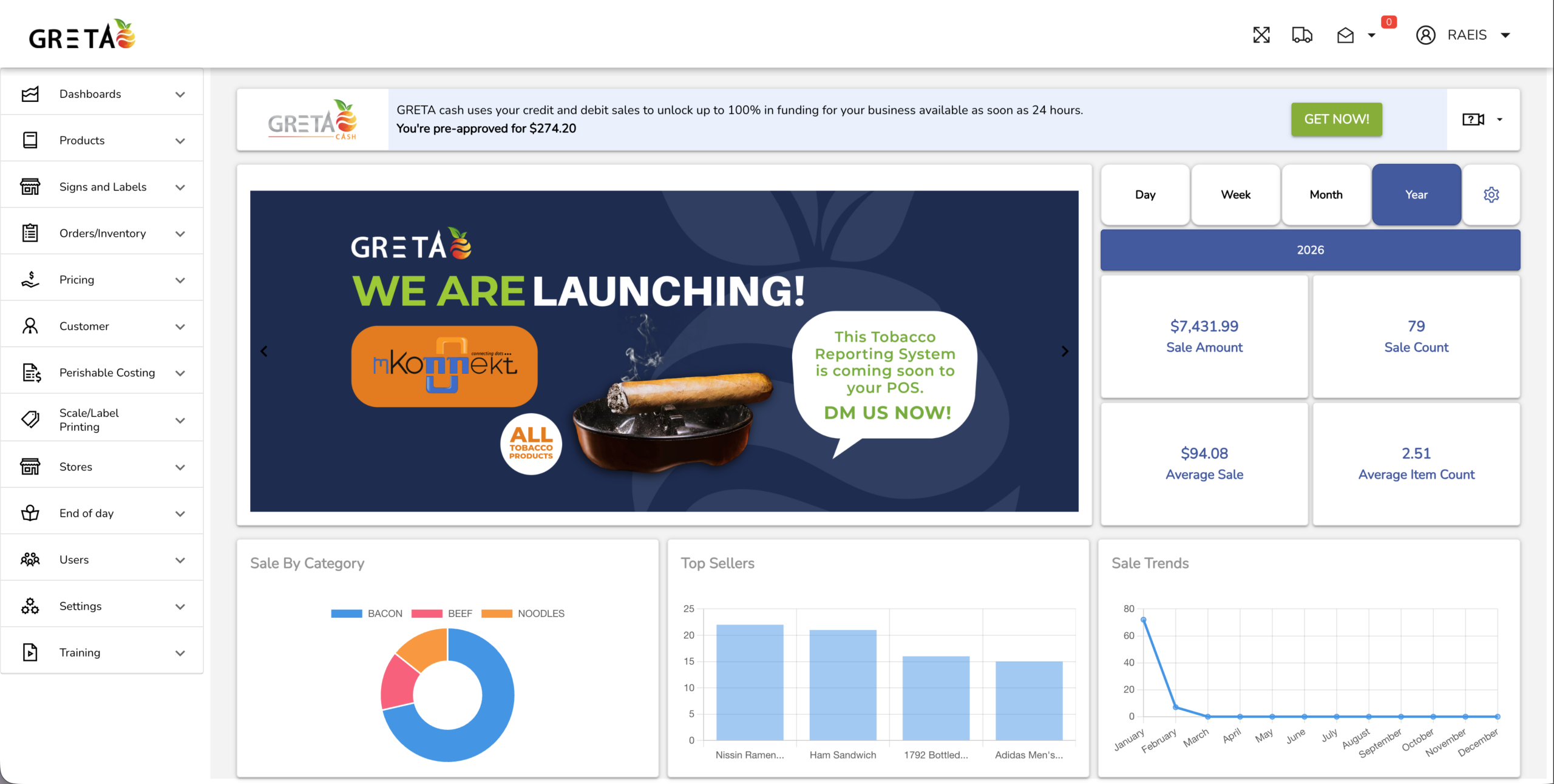 GRETA reporting dashboard